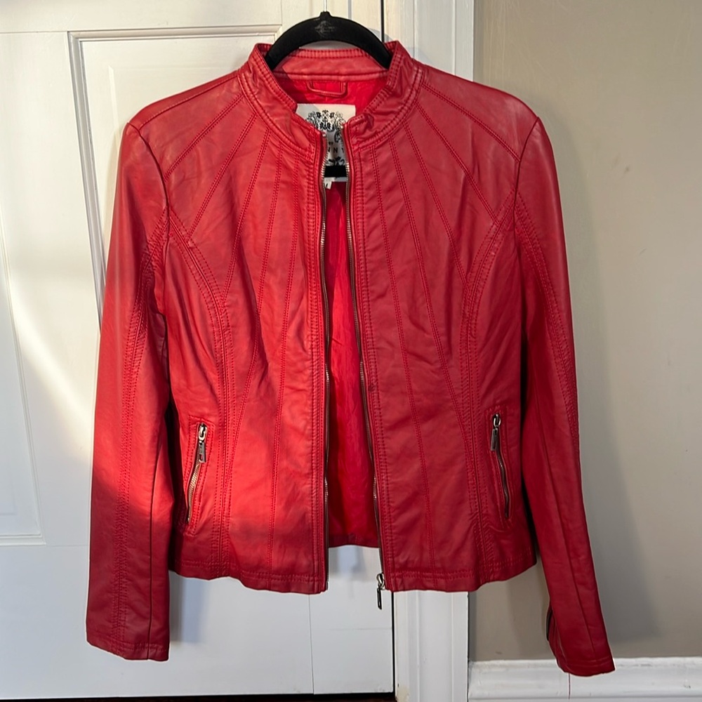 Sz M Red Vegan leather jacket
